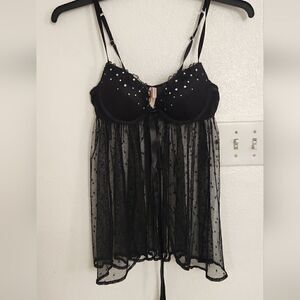 NWT Victoria's Secret Sheer Black Babydoll Size 36B